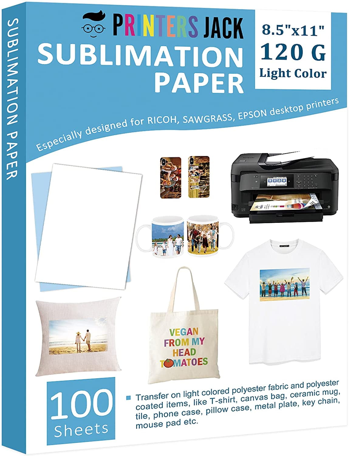 Inkjet Heat Transfer Paper for Light Color Fabric 8.5" x 11" 100 Sheets 