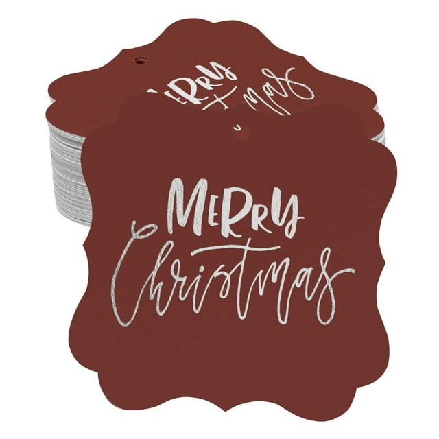 Inkdotpot Pack Of 50 Merry Christmas Paper Tags DIY Craft Bracket Shape Real Silver Foil Hang Tags