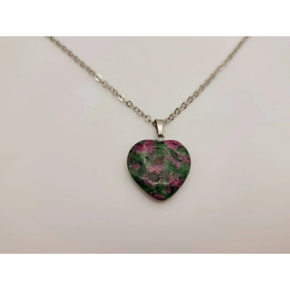 Crystal Necklace Silver BloodStone Healing Crystal Heart Necklace Silver tone