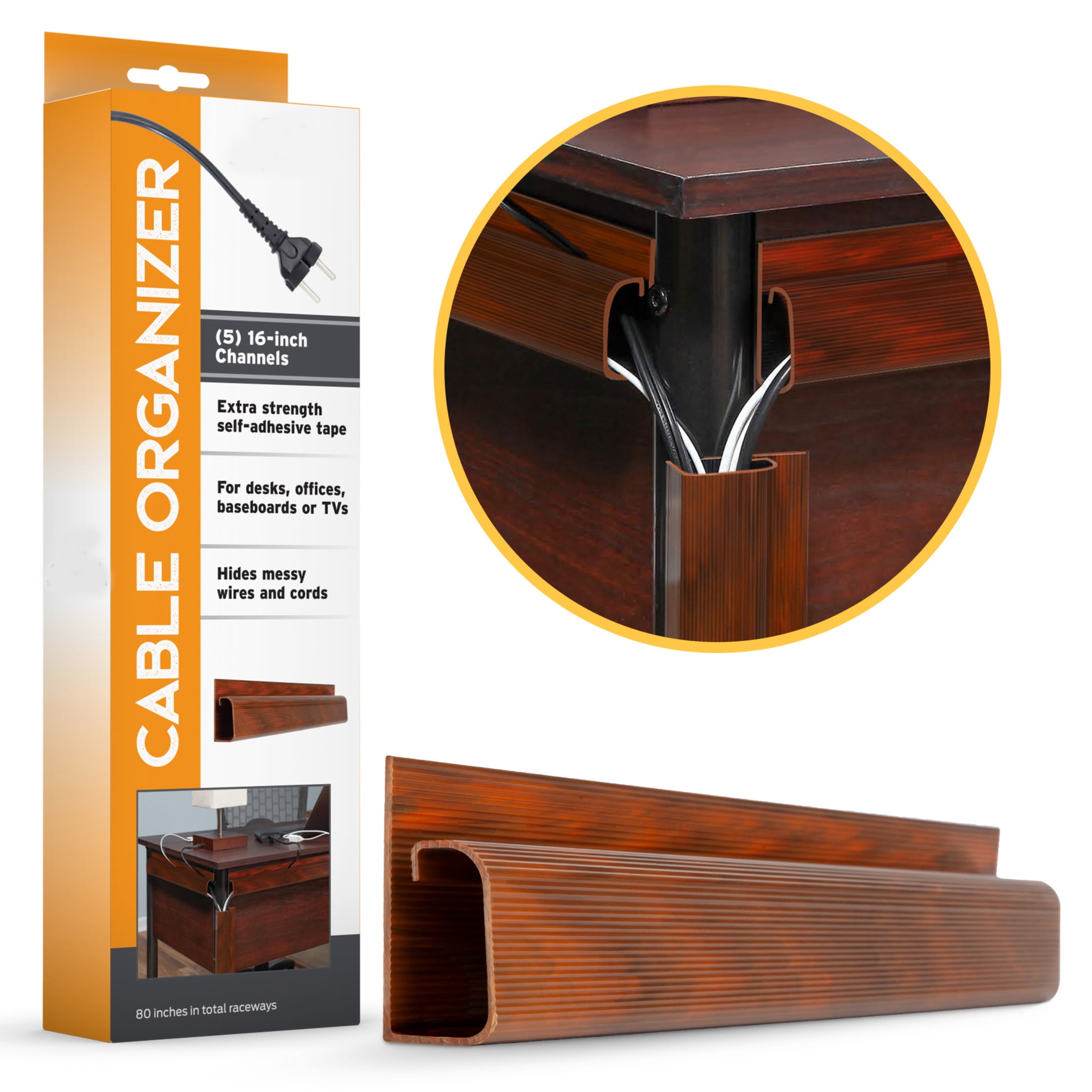 J Channel Desk Cable Organizer Kit 5 Wood Grain Raceway Channels
