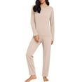 thumbnail image 1 of Women Pajama Sets O Neck Long Sleeved Plus Size Home Suit Set For Women Thin Design Solid Color Long Sleeved Pants Two Piece Set Woman Blending Pajamas, 1 of 3