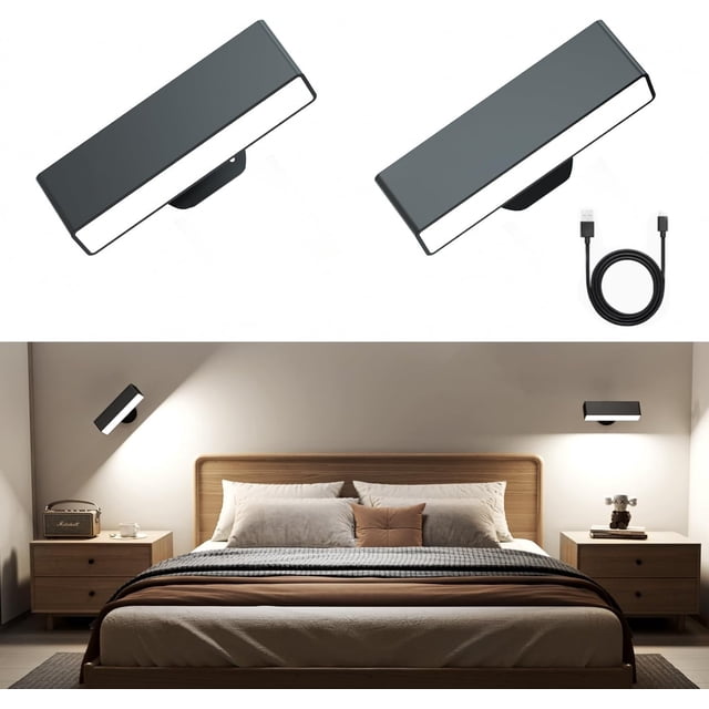 2Pcs Lámpara de Pared Recargable con Batería, 15 Color RGB, Magnético 360° Rotación, Apliques de Pared Inalámbrico sin Cable para Dormitorio, Armario, Diana, Cuadro (Negro)