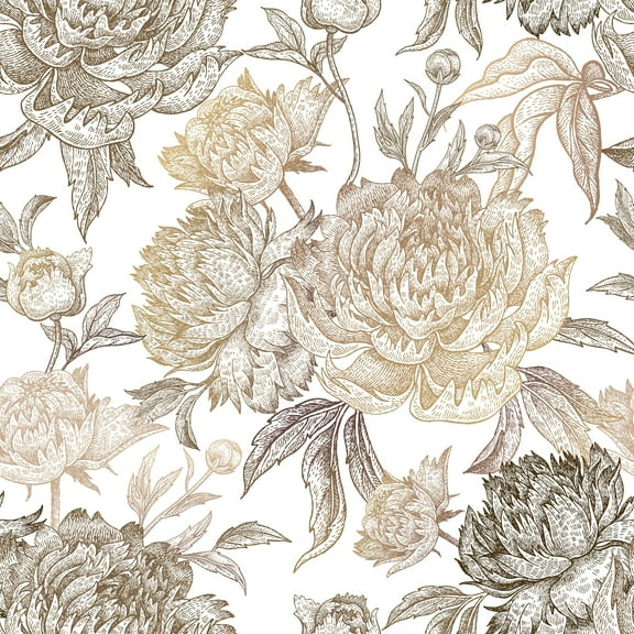 MuralsPrint Summer Golden Peonies Peel and Stick Wallpaper - 24'' inch x 10'ft
