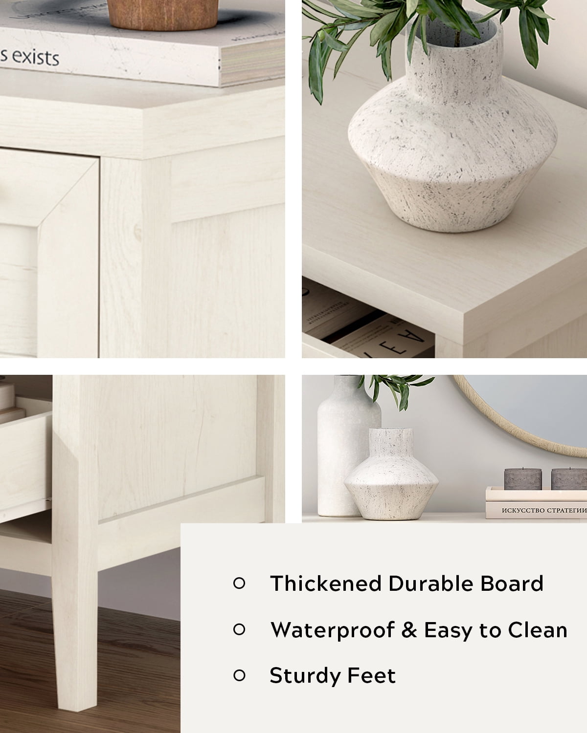 Joyyskill 3 Drawer Dresser, Modern Chest of Drawers Storage Cabinet with Golden Handles, Wood Nightstand End Table, Antique White