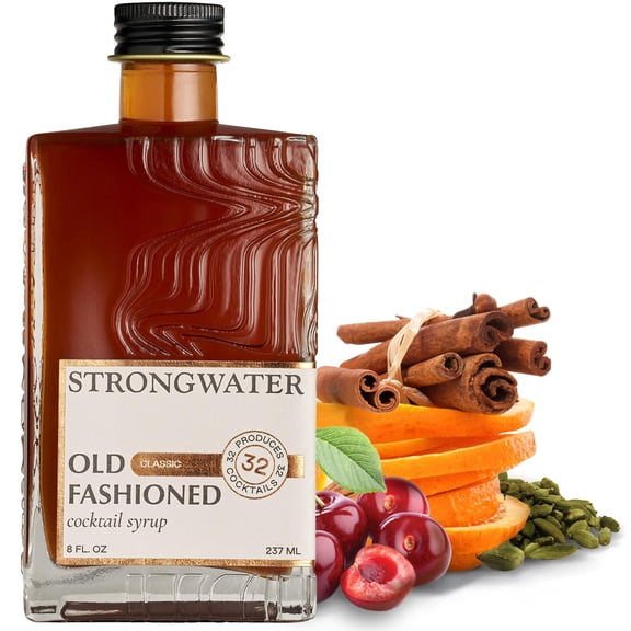 Strongwater Old Fashioned Mix - Makes 32 Cocktails - Handcrafted Old Fashioned Syrup with Bitters, Orange, Cherry, Organic Demerara Sugar - Craft Cocktail Mixer, Just Mix with Bourbon,Whiskey - 1 Pac