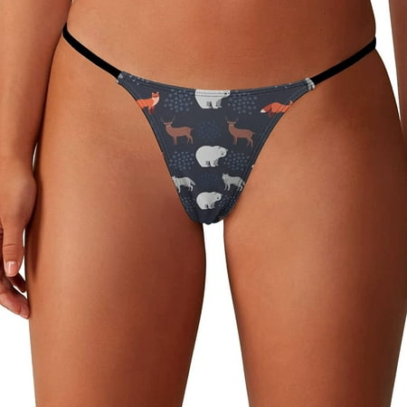 

Fox Bear Deer Wolf Women s G-String Thongs Low Rise Hipster Underwear Stretch T-Back Panties