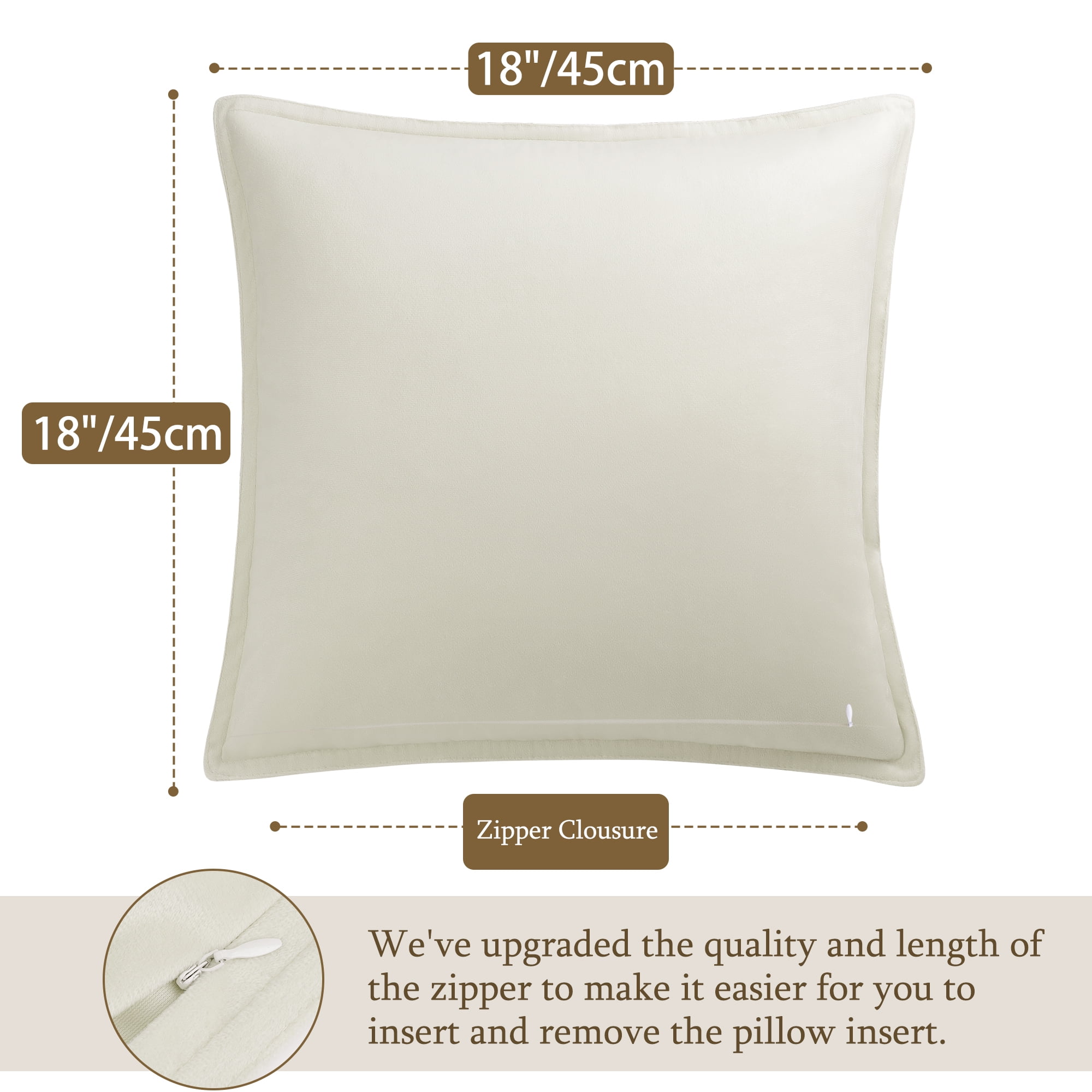 Unique Bargains 2Pcs Velvet Soft for Sofa Throw Pillow Covers Beige White 18"x18"