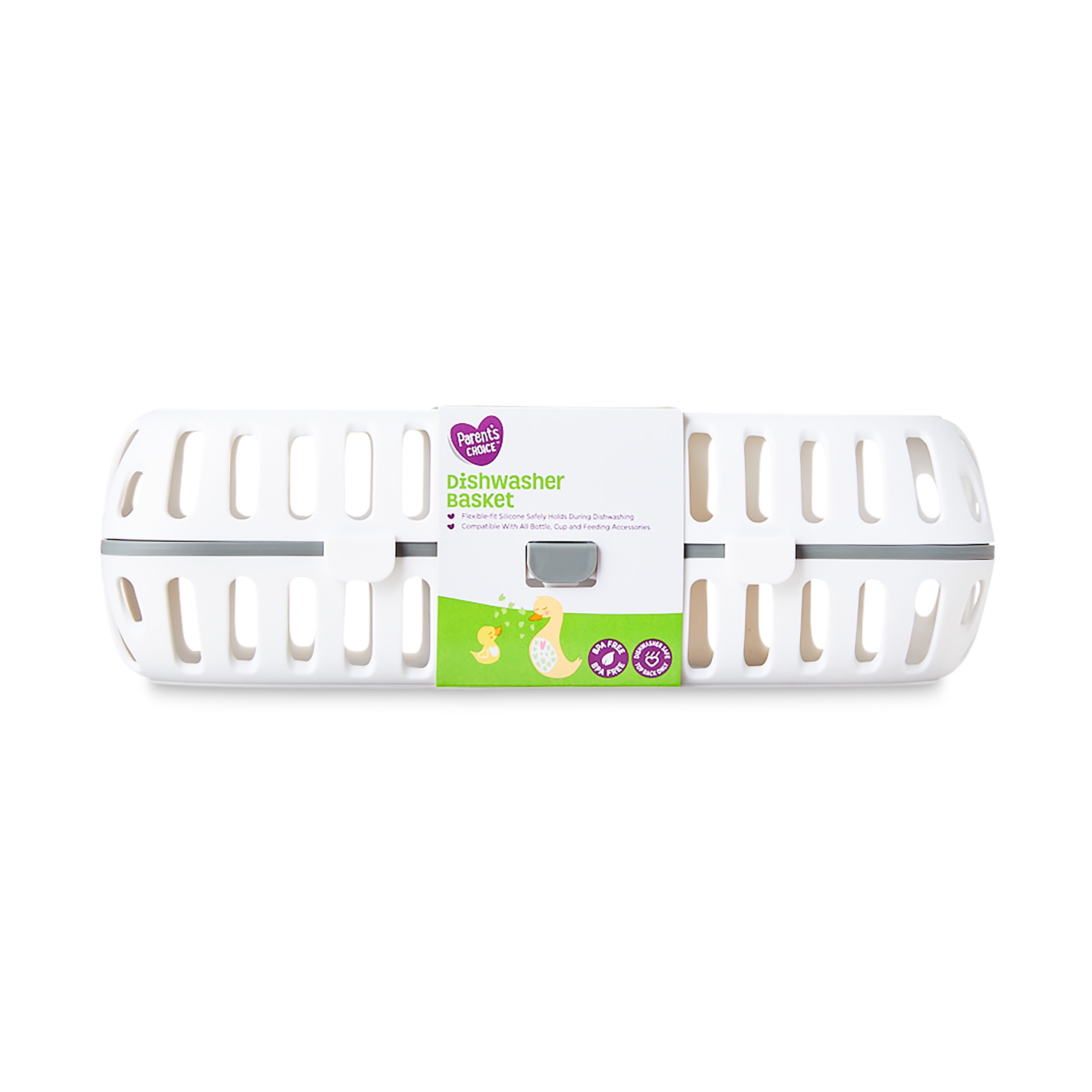 Parent's Choice BPA-Free Plastic White Dishwasher Basket with Flexi Silicone Panel, 1 Pack