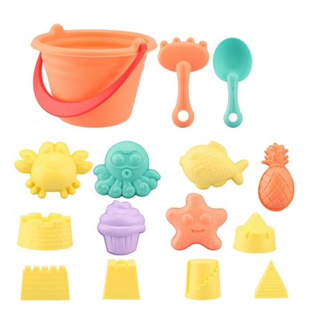 Beach Toys for Kids, 15Pcs Sand Toy Set Beach Bucket Set with Mesh Bag Soft Plastic Pool Toy