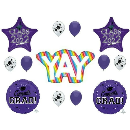 YAY! Class of 2022 Purple Rainbow Party Balloons Decorations Grad Graduate cap hat