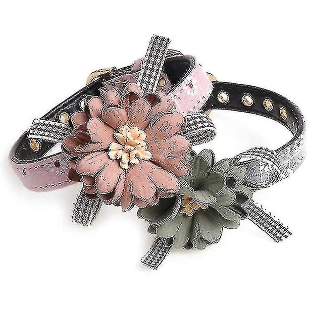 Paquete de 2 collares de flores para perros y gatos, pajarita, collar de gamuza rosa para cachorros, campana, collar ajustable de perlas para mascotas, Chihuahua York