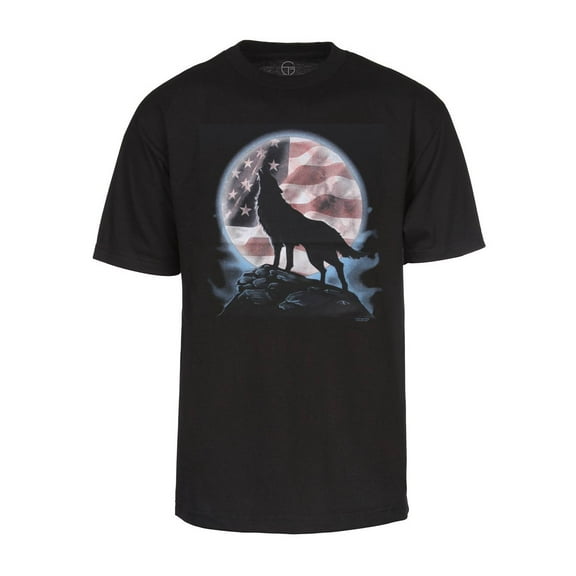 Men's USA Moon Howling Wolf Short-Sleeve T-Shirt - Black - 2X-Large