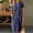 Navy, variant on Linen Dresses for Women Summer Short Sleeve Button Down Midi Dress Cre W Neck Solid Color Fashion Causal Beach Vacation Clothes with Pockets