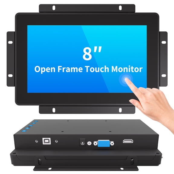 LMENGER 8IN Open Frame Touch Monitor, PCAP 10-Point Touch Industrial Touchscreen Monitor, with HDMI/VGA/DVI Interface, Active Matrix TFT LCD,LED Backlight, with VESA Mount