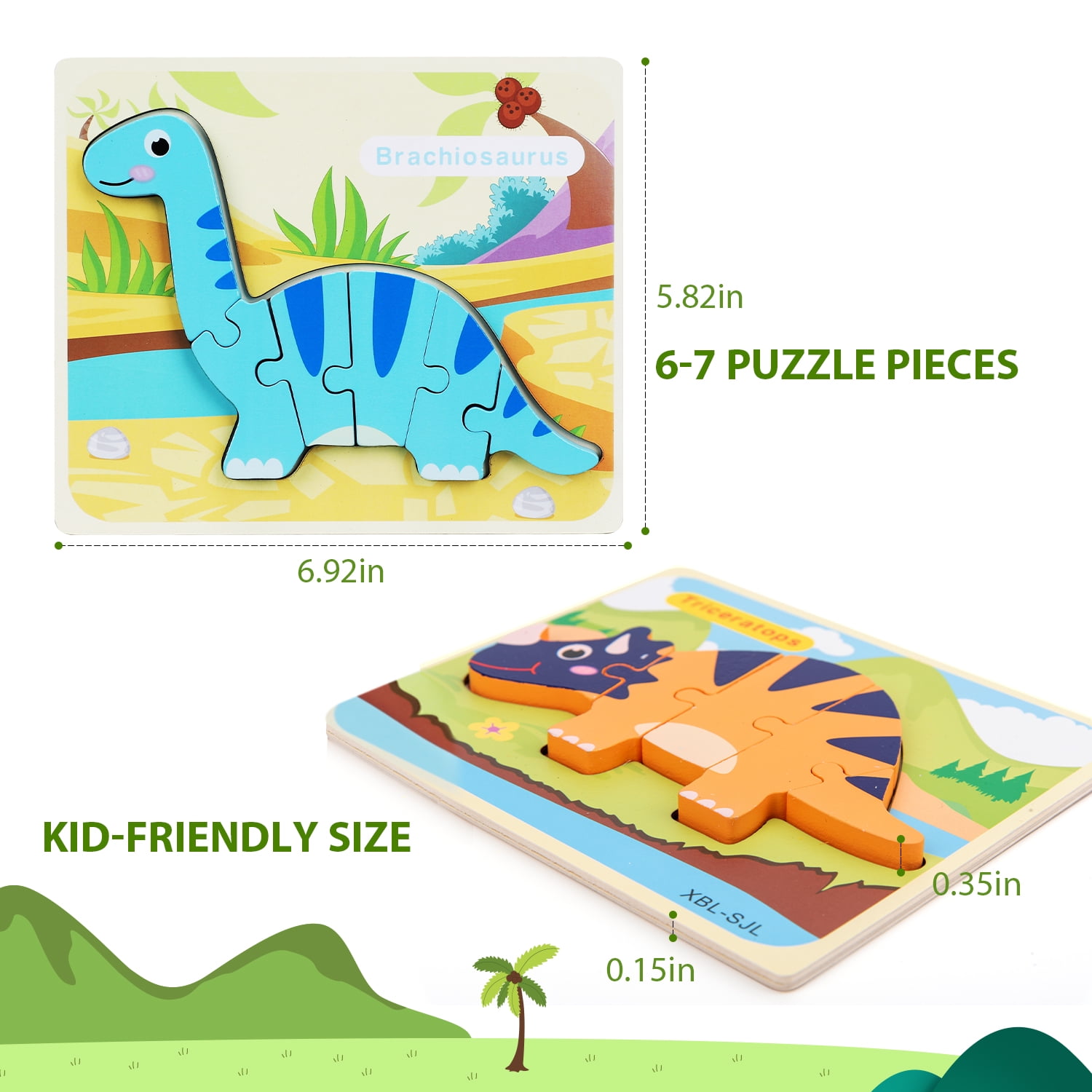 Pikatoyz Toddler Puzzles Ages 1-3. Ideal Montessori Toys for Gifts.  Dinosaurs Wooden Puzzles for Kids. Travel Wooden Toys for 1 2 3 Year Old.  Learning