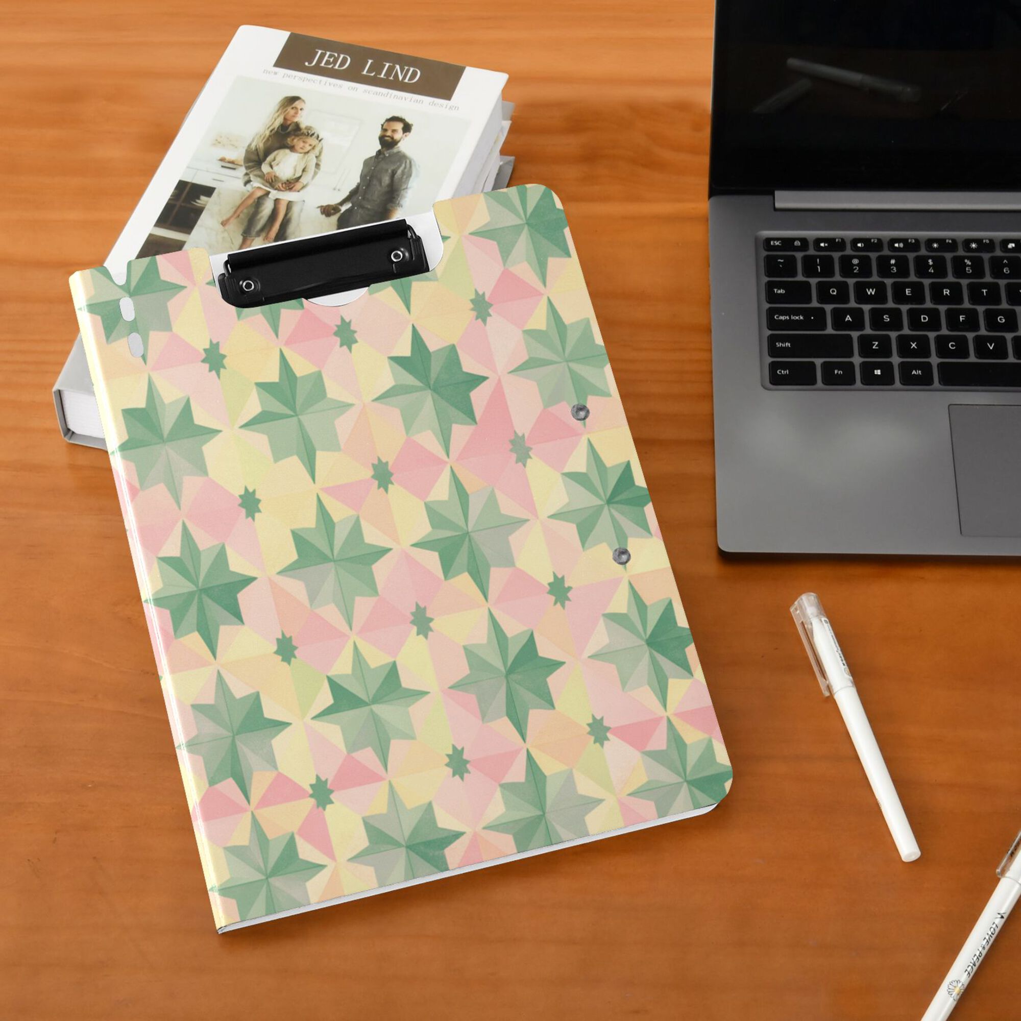 FORMRS A4 Clipboard Folder with Pen Holder Horizontal Foldable School Office Binder, Retro Symmetrical Stars