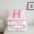thumbnail image 5 of meiyoeat Pink Cute Bow Queen Comforter Set For Girls,Dreamy Bowknot Monogram Print H Comforter Sets Queen For Kids,Pink Reversible,3 Pieces, 5 of 7