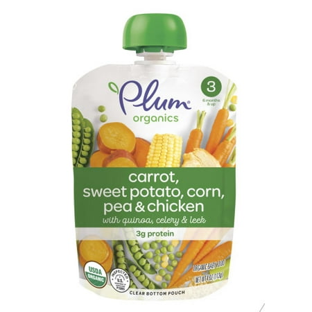 7 Plum - Plum Organics Stage 3, Organic Baby Food, Carrot, Sweet Potato, Corn, Pea & Chicken, 4oz Pouch (Pack of 6)