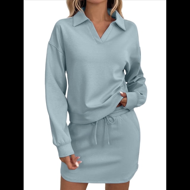 Conjuntos de Dos Piezas para Mujer: Chándal Informal, Sudadera, Falda Pantalón, Conjunto A Juego, Chándal de Tenis para Estar en Casa, Chándal. Azul M
