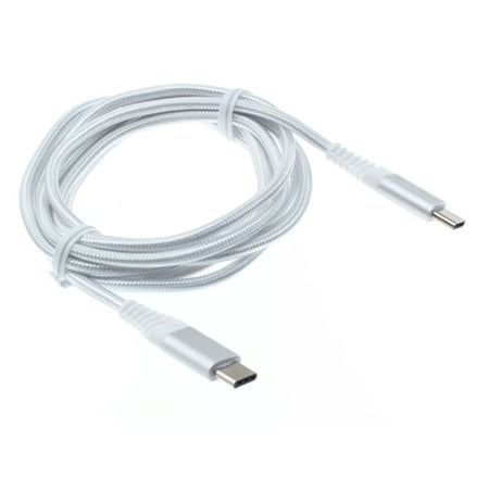 10ft USB Cable for Alcatel 3V (2019) Phone - Type-C [C-to-C] Charger Cord Power Wire Sync Braided Fast Long White