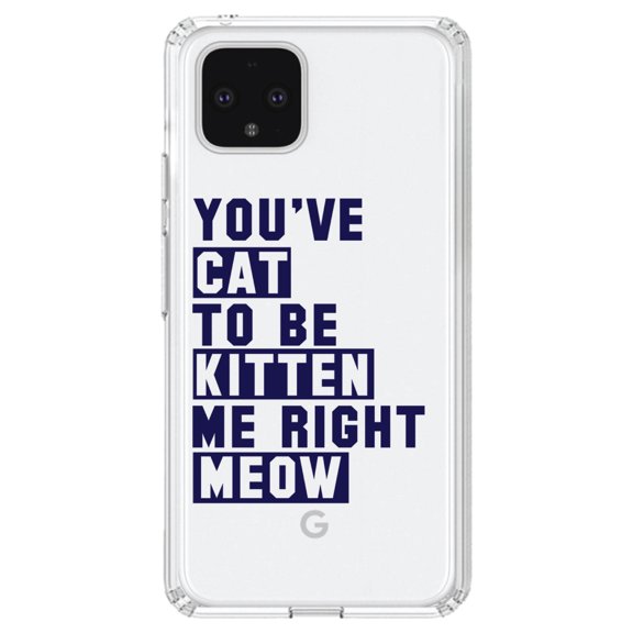 DistinctInk Clear Shockproof Hybrid Case for Google Pixel 4 XL (6.3" Screen) - TPU Bumper Acrylic Back Tempered Glass Screen Protector - You've Cat to be Kitten Me Meow