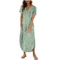thumbnail image 1 of Vestido de Manga Corta para las Mujeres, Vestido Casual de Cuello en V de Bolsillo de Impresión de Moda Sexy Hecho de Poliéster Ligero para el Verano, Vestido de Verano para las Mujeres, 1 of 5