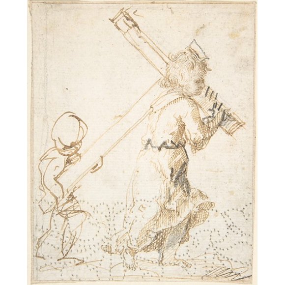 Christ Child and Secondary Child Figure Bearing the Cross (recto); Fragment of Design for Ornamental Border (verso) Poster Print by Anonymous, Spanish, School of Seville, 17th century (18 x 24)
