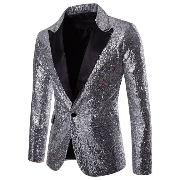Kilaqueen Mens Single Breasted One Button Sequin Lapel Dress Suit Jacket Fashion Party Festival Tuxedo Club Porm Blazers
