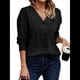 thumbnail image 2 of Camisetas de Larga para Mujer, Blusas Tipo Túnica con Cuello en V, Elegantes, Informales, Acanaladas, Holgadas y Cómodas, para . Negro XL, 2 of 7