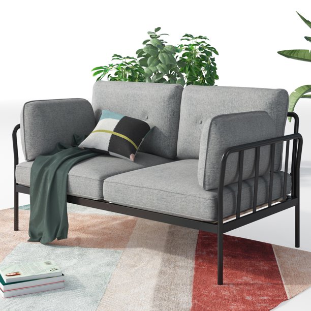 Zinus Courtney Black Metal Loveseat