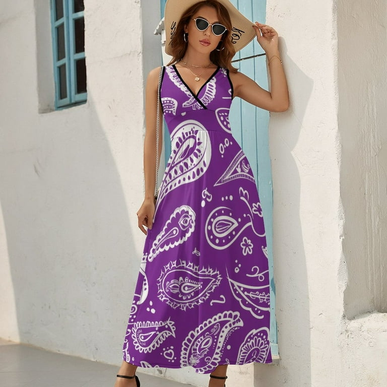 Purple Paisley Pattern White Design Seamless Texture Art Sleeveless Dress  Women's Summer Suit Dresses for Women 2025 Luxury Party Dress - Walmart.com