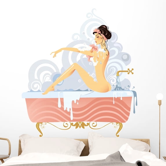 Woman Bathtub Wall Mural by Wallmonkeys Peel and Stick Graphic (48 in H x 48 in W) WM253043