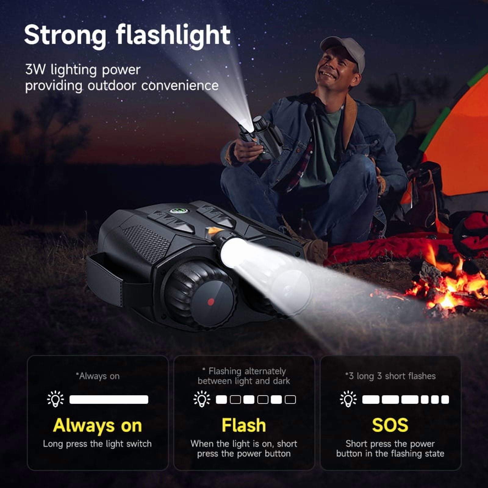 3'' HD Screen 8X Digital Zoom External Flashlight Night Vision Goggles, 4K Night Vision Binoculars With 5000mAh Rechargeable Battery, 32GB TF Card Can Save Photo And Video for Camping Outdoor
