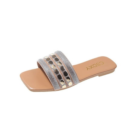 

NOKIO Women s Summer Outerwear Casual And Versatile Flat Soled Fashionable Beach Slippers Womens Sandals Flat Slip On Flat Slide on Sandals Summer Women s Clear Rhinestone Slide Sandals