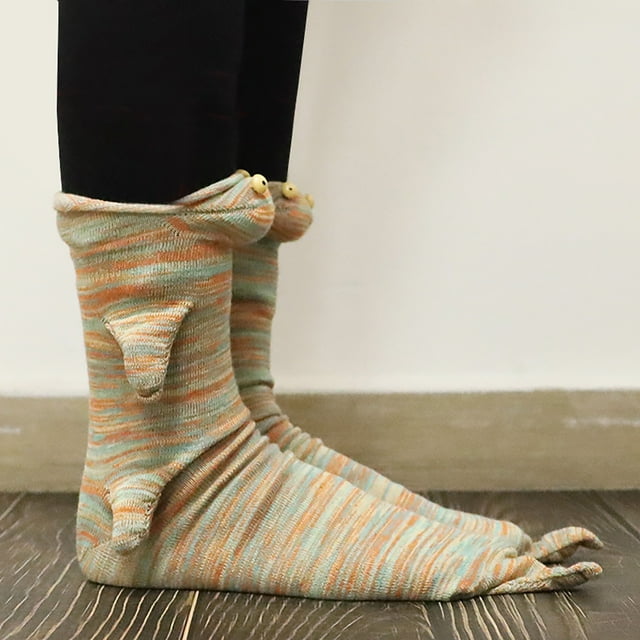 Brown Stockings 3D Knit Animal Socks Animal Socks Hand Crocheted Double Layer Cotton Warm