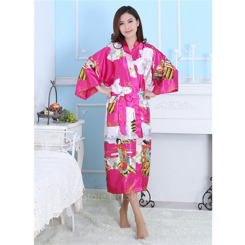 Japanese Clothes Kimono Traditional Yukata Adult Loose Satin Silk Print Haori Pajamas Women Oriental Style Sleepwear Nightgown