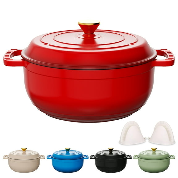 Ktaxon 7.5 Quart Enameled Cast Iron Dutch Oven with Upgraded Textured Handles Pre-Seasoned Cookware, Induction & Oven Safe up to 500°F, Red