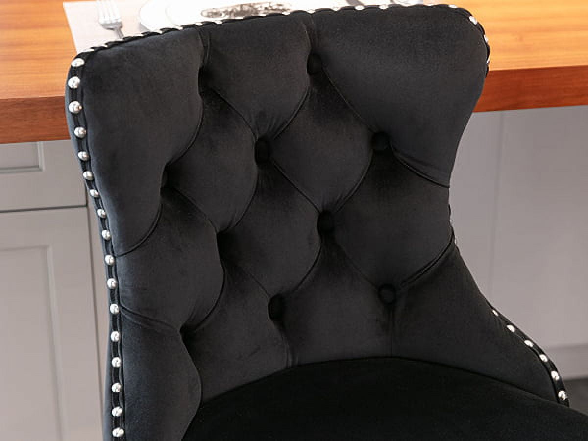 ODUSE-DAILY Black Velvet Bar Stools Set of 2 - Adjustable Swivel Counter Height Chairs with Tufted Back and Nailhead Trim for Kitchen Island Pub Restaurant (2Pcs, Chrome Metal, Black)