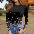 thumbnail image 7 of CIENVNSTG Tops for Women Long Sleeve Crewneck Ribbed Knit Going Out Tops Trendy Slim Fit Outfits Retro Floral Stretch Basic Tees Black XXL, 7 of 7