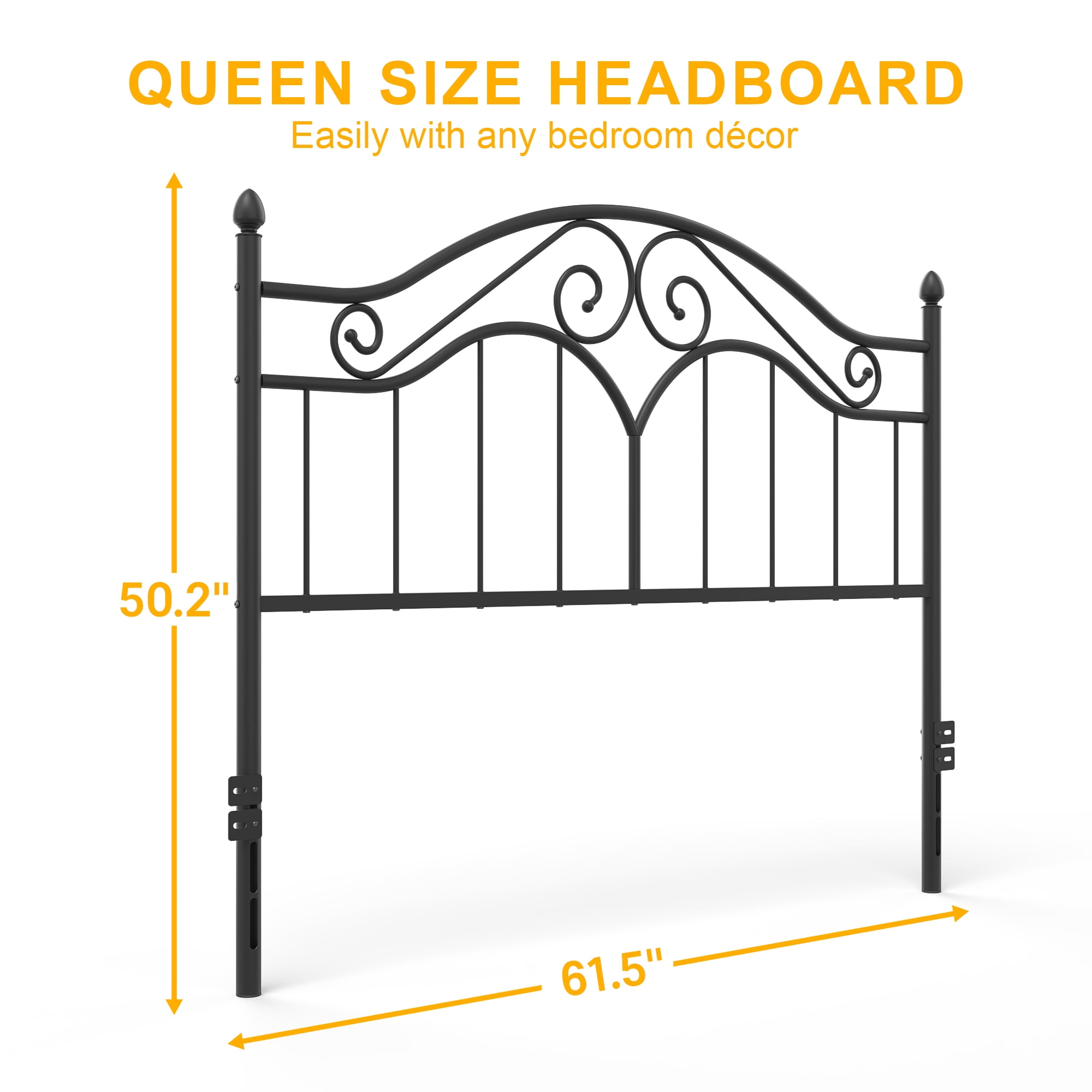 Yoneston Vintage Metal Queen Headboard with 3-Level Height Adjustment Design, Black
