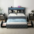 thumbnail image 2 of Costway Full Size Bed Frame with Led Lights & Charging Station & Modern Upholstered Bed, 2 of 10
