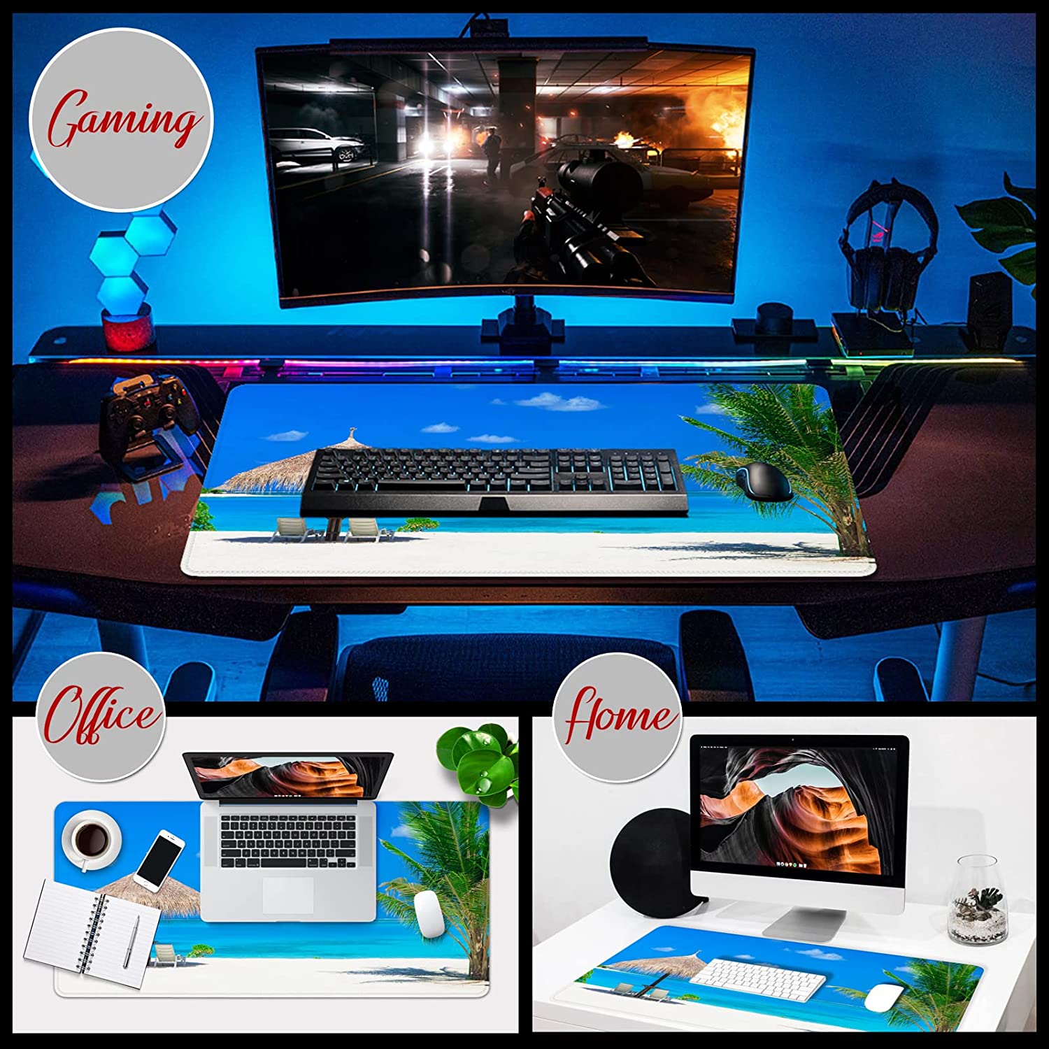 Beach Gaming Mouse Pad XXL Large Mouse Pad 35x15.7x0.12 inch Extra Large Mouse Pad Ocean Theme Blue Mouse Pad (Beach Ocean -4)