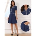 thumbnail image 2 of DARING DIVA Women's V Neck Short Sleeves Tweed Trim Dressy A-Line Dress XS Dark Blue, 2 of 6