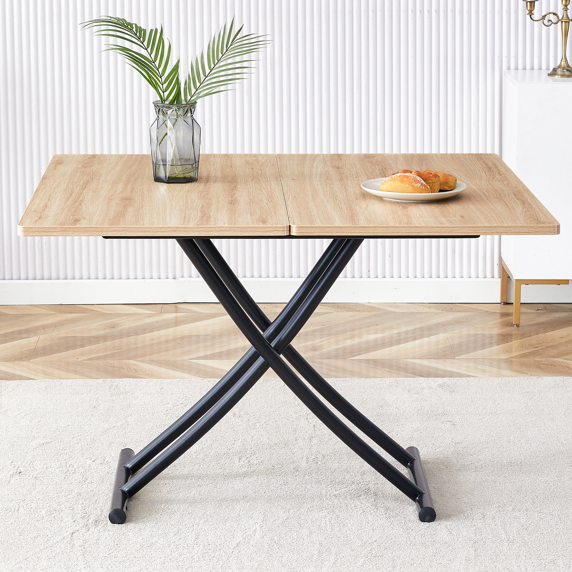 Multifunctional Lift Table With 0.8-Inch Mfc Tabletop And Black Metal Legs, Used as Dressing Table, Coffee Table, Dining Table, And Office Desk