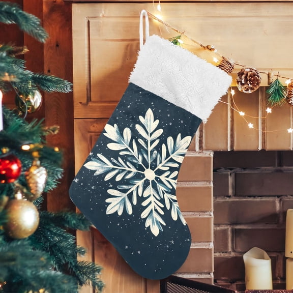 Ryvnso Christmas Stockings Hand Draw Snowflake Christmas 17.7" Large Stocking Decoration 1 Pack