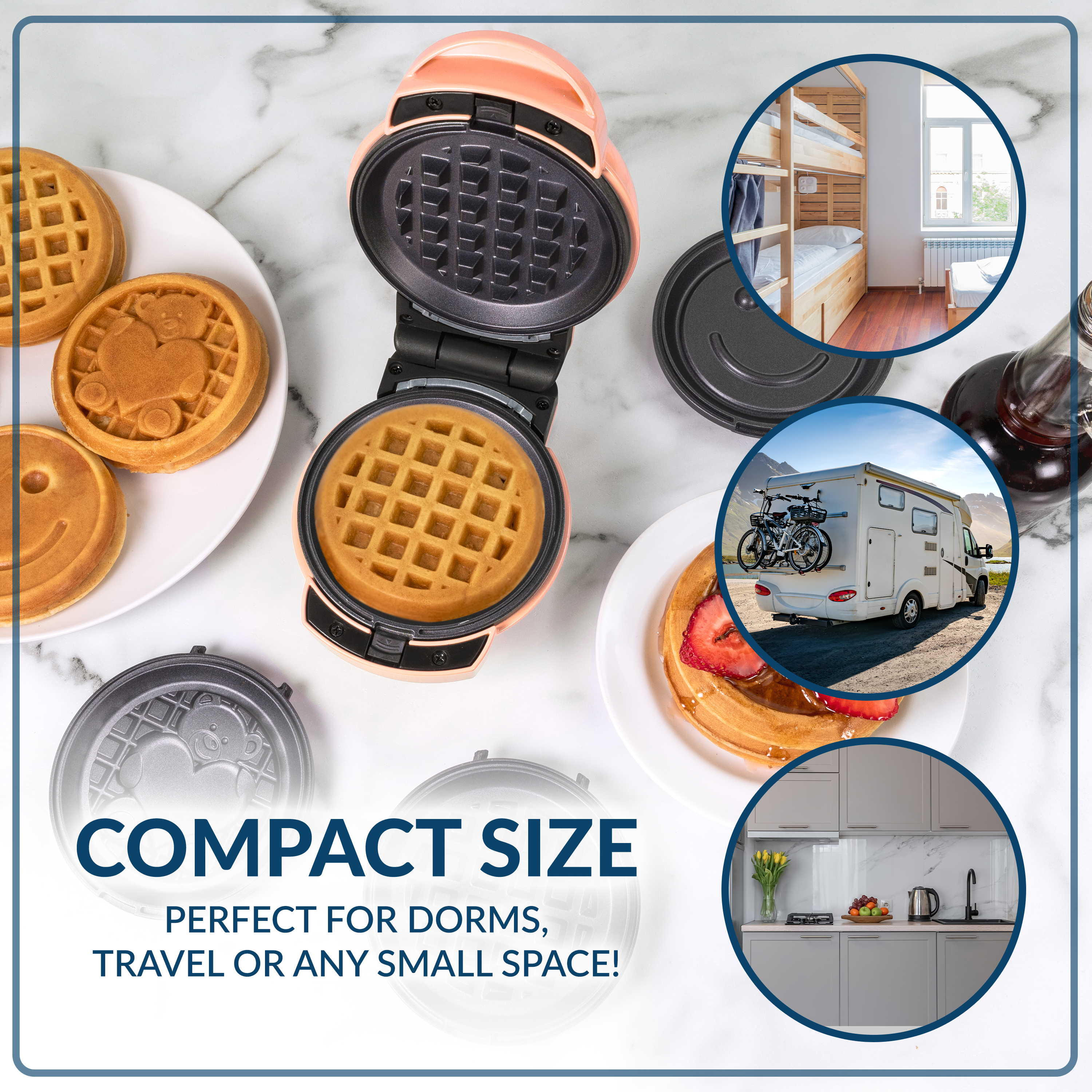 MyMini 5-Plate Waffle Maker with Interchangeable Plates, Peach photo 5