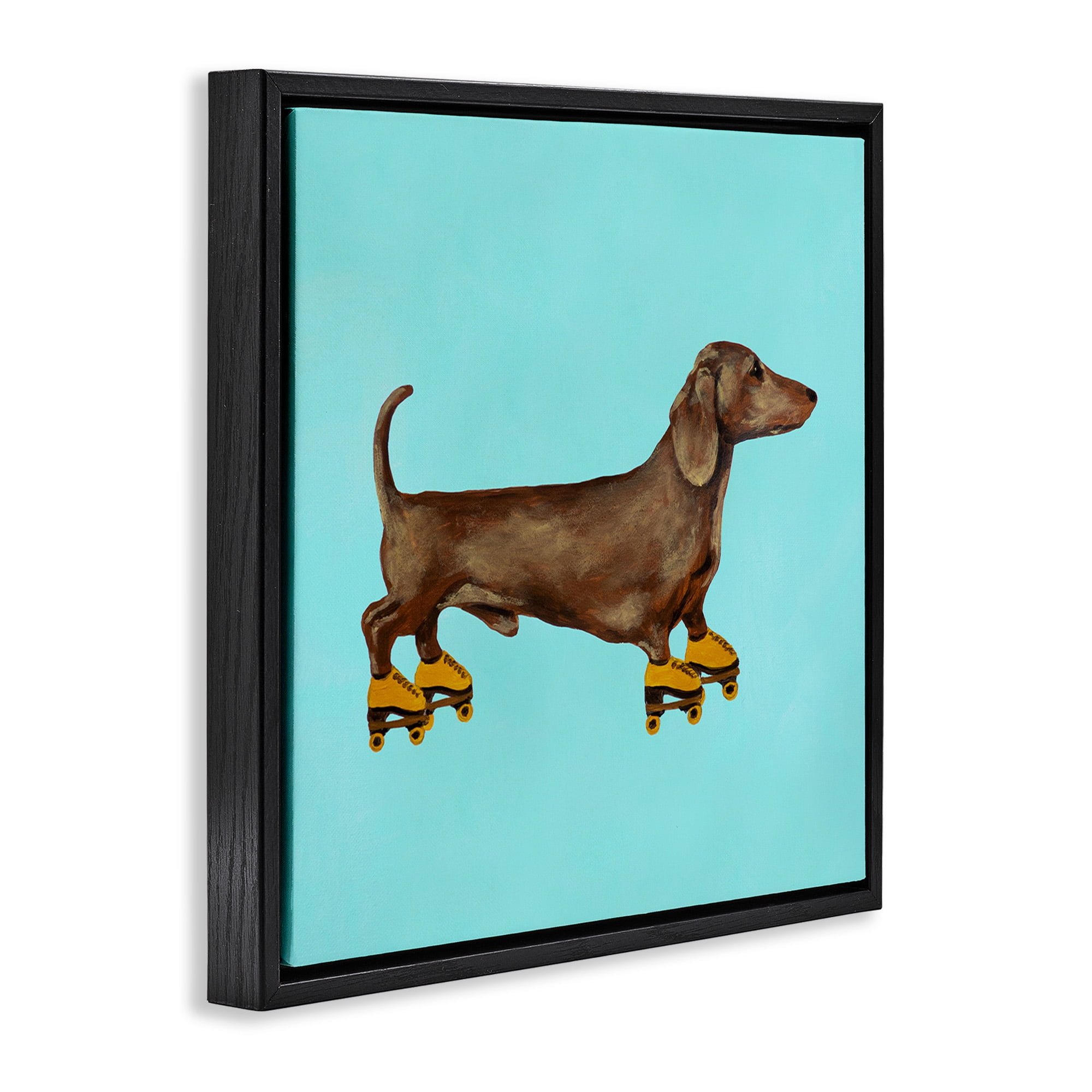 Stupell Industries Funny Dachshund On Roller Skates Animals & Insects Painting Black Floater Framed Canvas Art Print Wall Art, 18 x 18