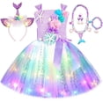 thumbnail image 3 of Vestido de princesa sirena para niñas, vestido de tutú con luz LED y temática del océano para fiesta de cumpleaños, disfraz de Halloween para niños, 3 of 5