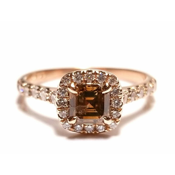 Gems Jewels 2 Ctw Emerald Cut Brwon Diamond Halo Ring Wedding Engagement 14K Rose Gold Over -4