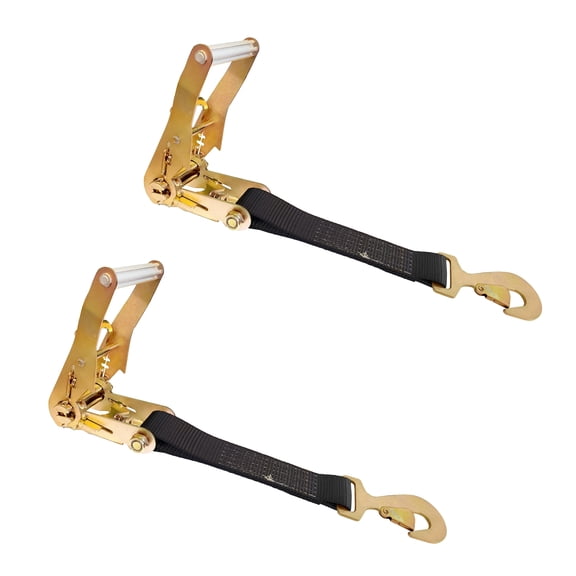 2 Pack USA Heavy Duty 2" Ratchet Replacement Fixed Short End Strap w/ Flat Snap Hook, Black